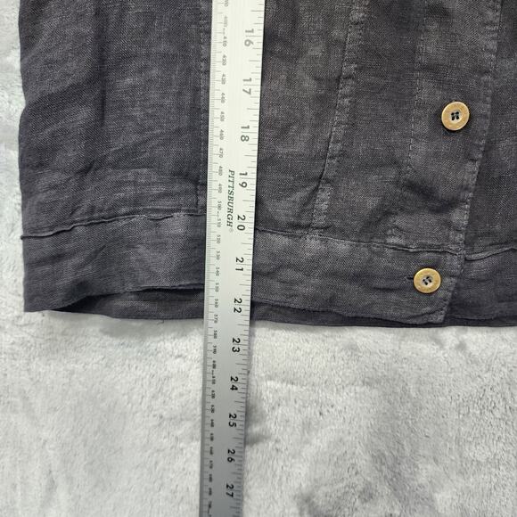 Italian Linen Jacket Womens S Black Long Sleeve Button Front Lightweight Trucker - Picture 9 of 10